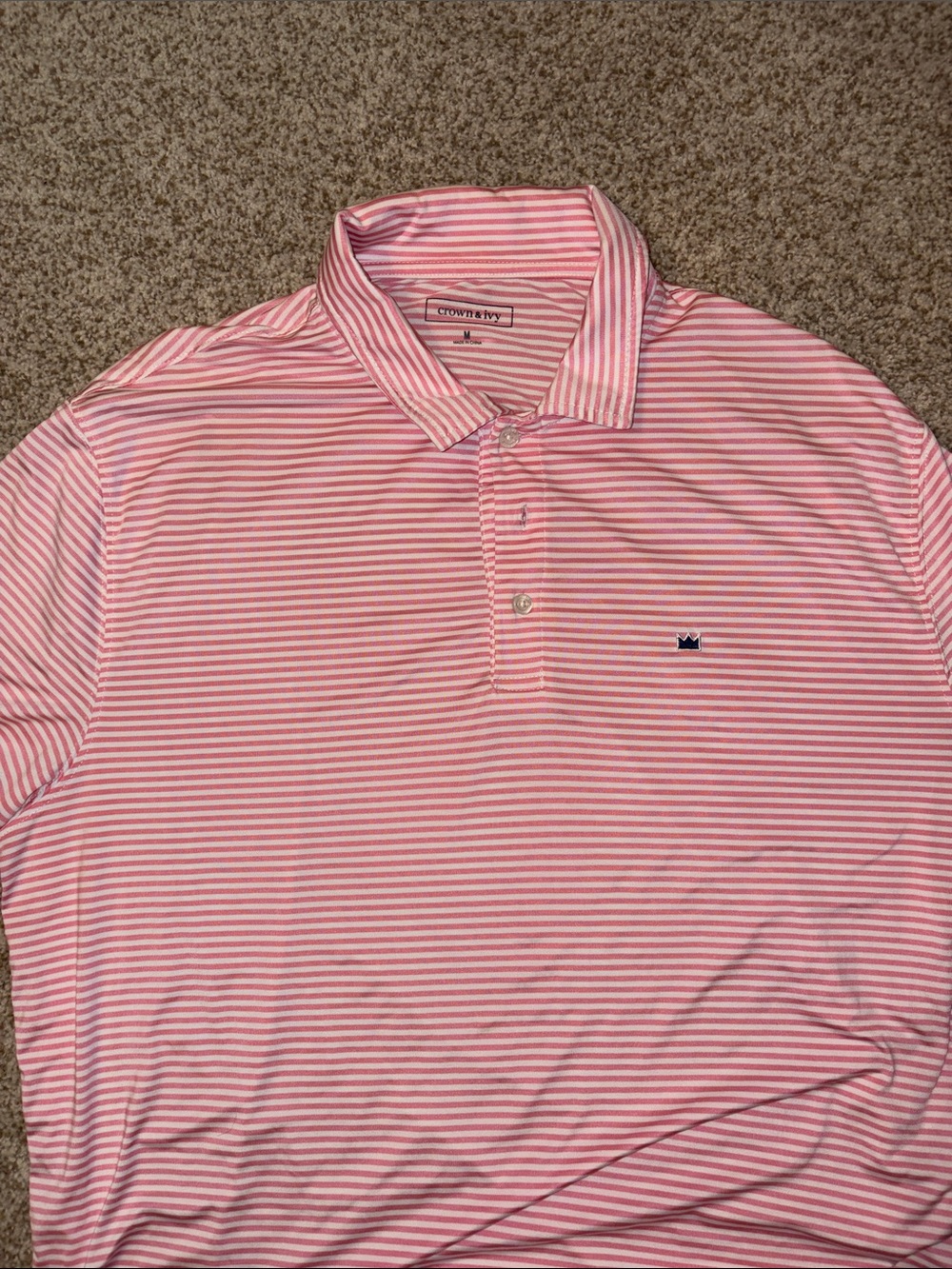 crown & ivy Men’s Pink and White Striped Polo